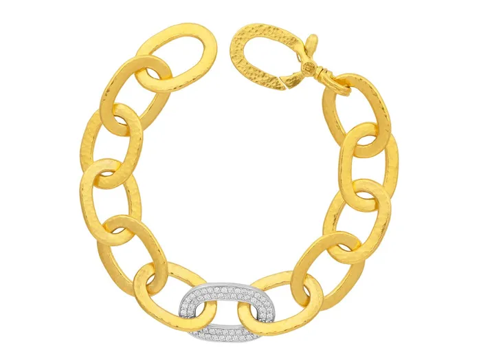Bracelets GG GOLD TRAD GURHAN Hoopla Gold Diamond Chain Link Bracelet 14x8mm Flat Oval Single Pave Link Bracelets GG GOLD TRAD GURHAN Hoopla Gold Diamond Chain Link Bracelet 14x8mm Flat Oval Single Pave Link
