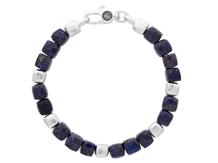 Bracelets GG SILVER NEW GURHAN Mens Sterling Silver Lapis Beaded SingleStrand Bracelet Cube Stones Bracelets GG SILVER NEW GURHAN Mens Sterling Silver Lapis Beaded SingleStrand Bracelet Cube Stones