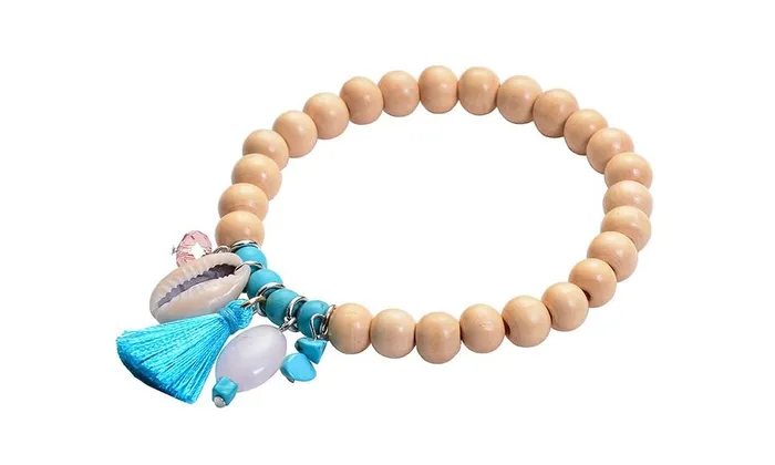 Bracelets Wood Bead Tassel Shell Bracelet For Women sparklingselections