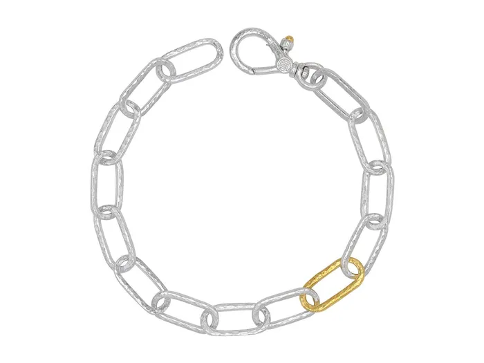 GURHAN Hoopla Sterling Silver Chain Link Bracelet 75mm Oval Links Gold Accents GG SILVER CLS Bracelets GURHAN Hoopla Sterling Silver Chain Link Bracelet 75mm Oval Links Gold Accents GG SILVER CLS Bracelets