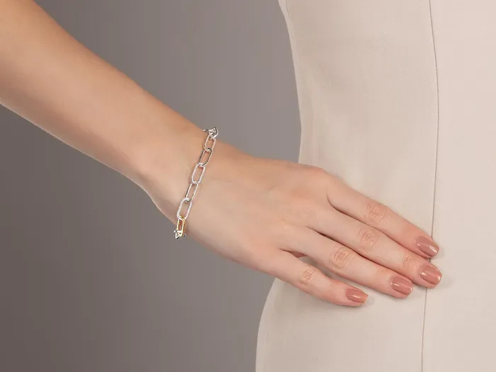 GURHAN Hoopla Sterling Silver Chain Link Bracelet 75mm Oval Links Gold Accents GG SILVER CLS Bracelets GURHAN Hoopla Sterling Silver Chain Link Bracelet 75mm Oval Links Gold Accents GG SILVER CLS Bracelets