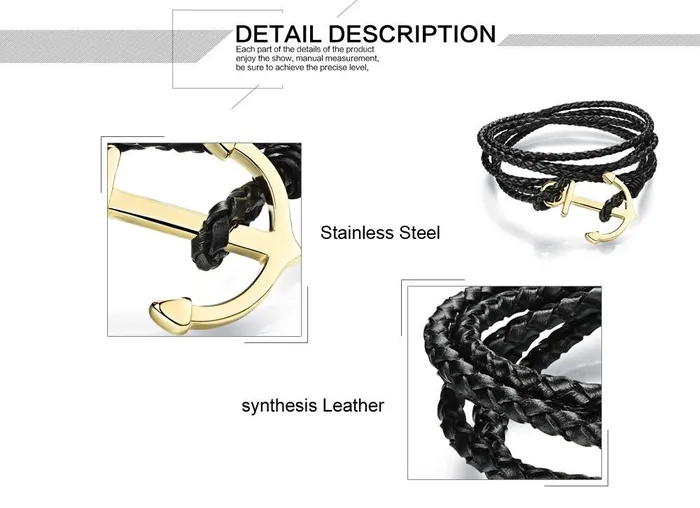 Unisex Classic Layers Leather Anchor Bracelet Men Stainless Steel Anchor Charm Bracelet Double Layer Leather Wrap Bracelets sparklingselections Bracelets