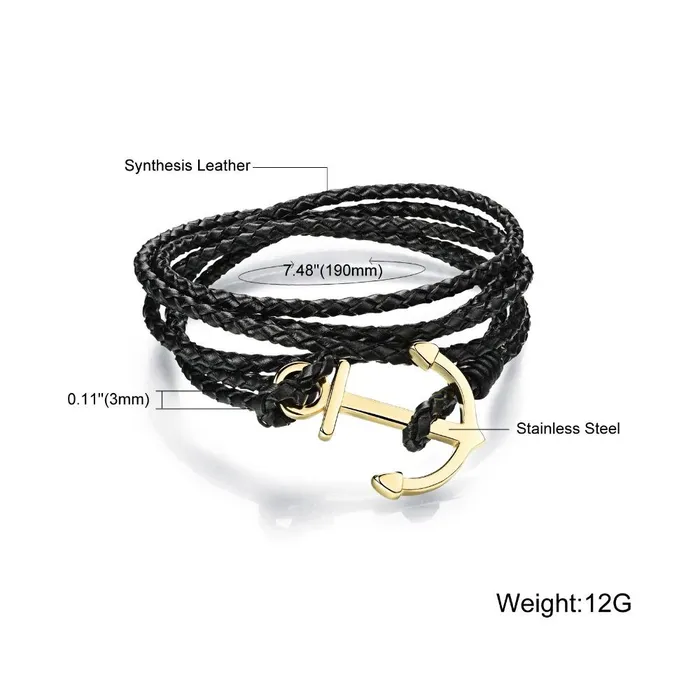 Unisex Classic Layers Leather Anchor Bracelet Men Stainless Steel Anchor Charm Bracelet Double Layer Leather Wrap Bracelets sparklingselections Bracelets