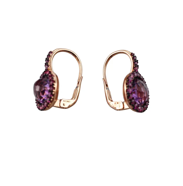 Mimi Milano Earrings Mimi Milano Happy Pink Sapphire Amethyst Gold Earrings
